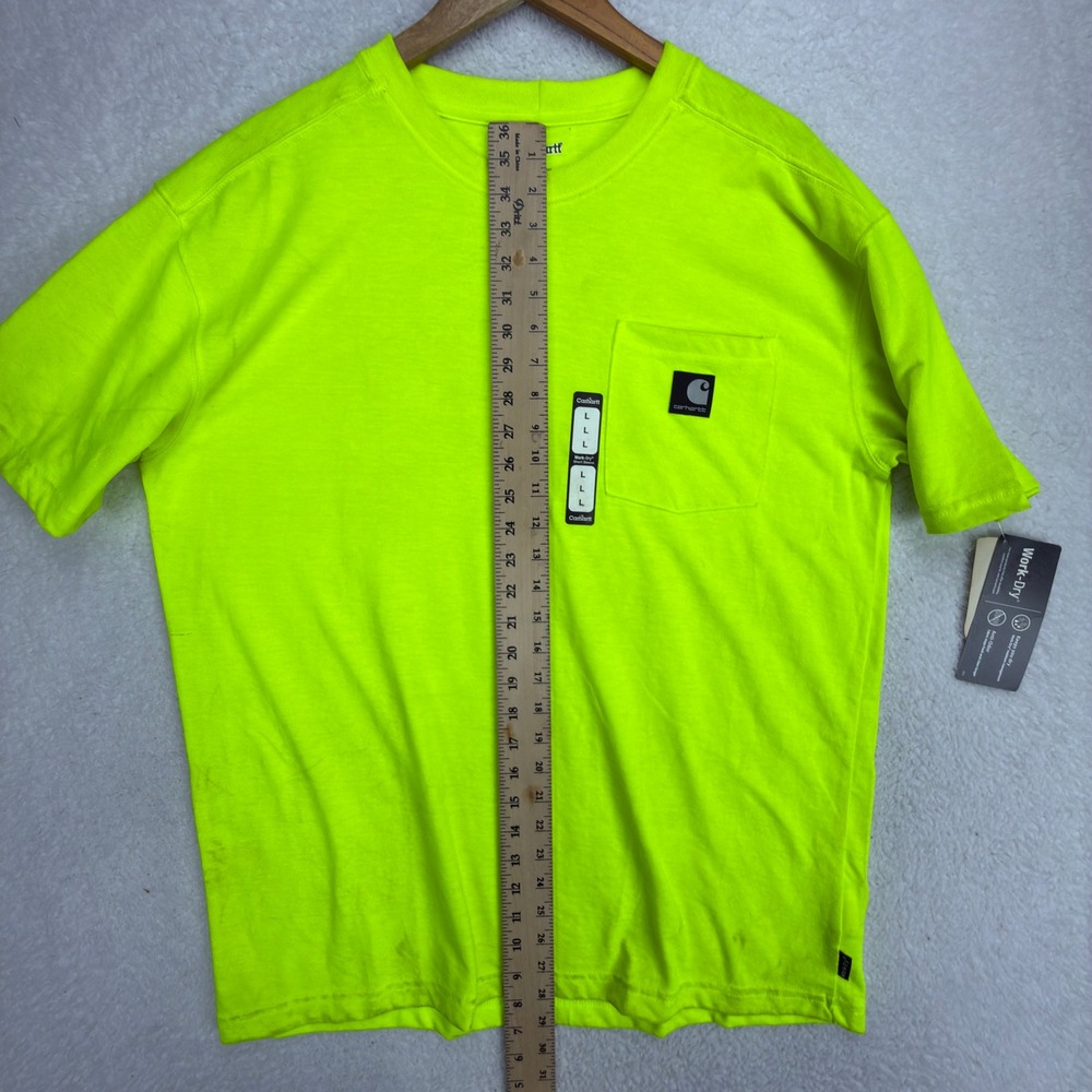 Carhartt Mens Work-Dry Short Sleeve Pocket T-Shirt Neon Yellow Green Large L NWT - Picture 7 of 16